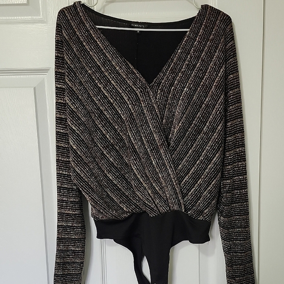 Dynamite Tops - Dynamite Black and Cream Bodysuit with Chic Design